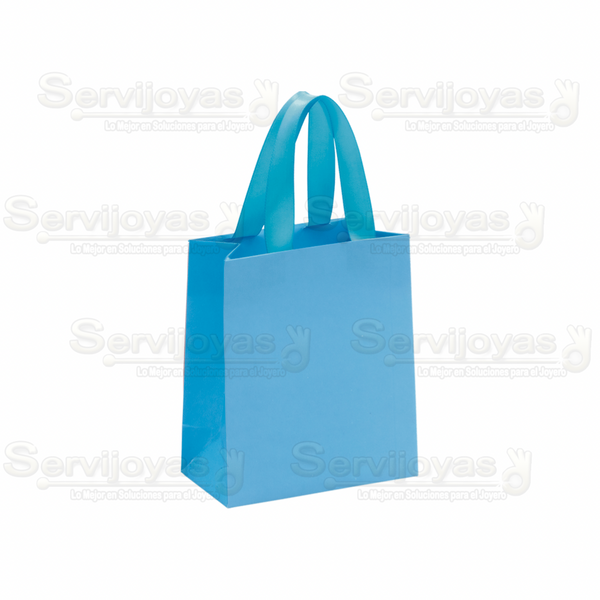 Bolsa De Papel Mate Mediana Con Listón Azul Claro Medidas: 11.5x6x14cm 2812.LB