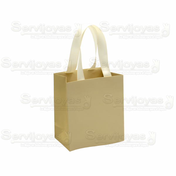 Bolsa De Papel Mate Grande Con Listón Beige Medidas: 18x9.5x22.5cm 2814.BG