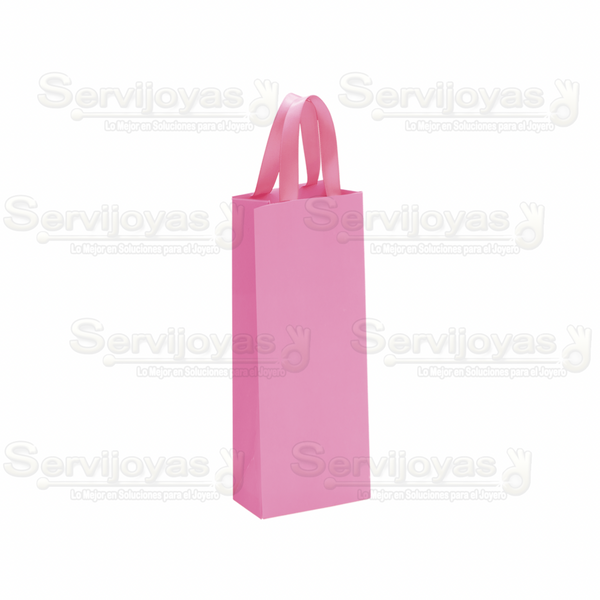 Bolsa De Papel Mate Alargada Con Listón Rosa Medidas: 9x5x23cm 2813.PK