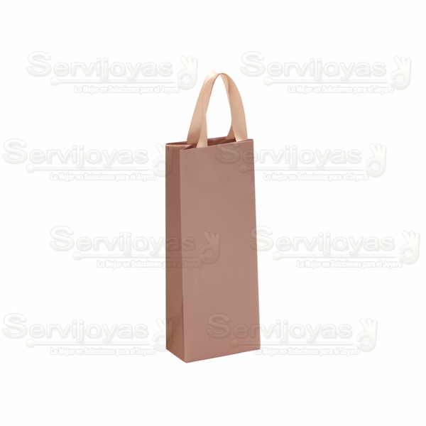 Bolsa De Papel Mate Alargada Con Listón Oro Rosado Medidas: 9x5x23cm 2813.RG