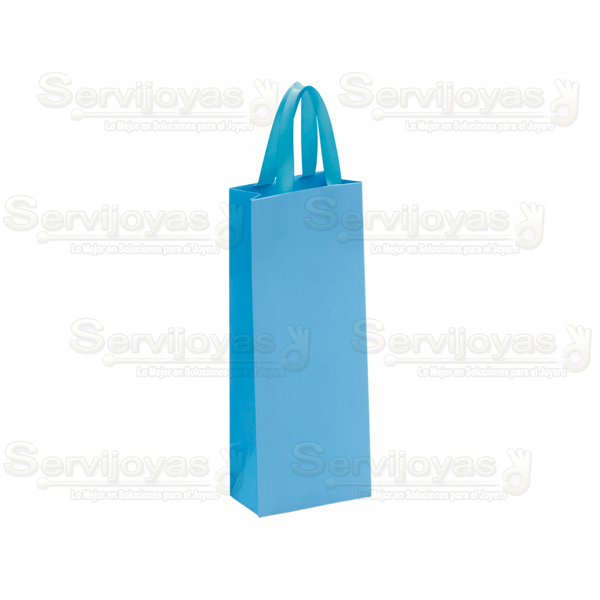 Bolsa De Papel Mate Alargada Con Listón Azul Claro Medidas: 9x5x23cm 2813.LB