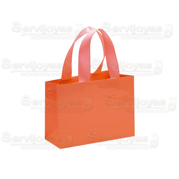 Bolsa De Papel Brillante Chica Con Listón Coral Medidas: 12x5x9cm 2911.CO