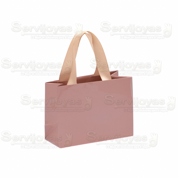 Bolsa De Papel Brillante Chica Con Listón Oro Rosa Medidas: 12x5x9cm 2911.RG