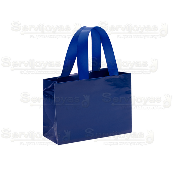 Bolsa De Papel Brillante Chica Con Listón Azul Medidas: 12x5x9cm  2911.BL