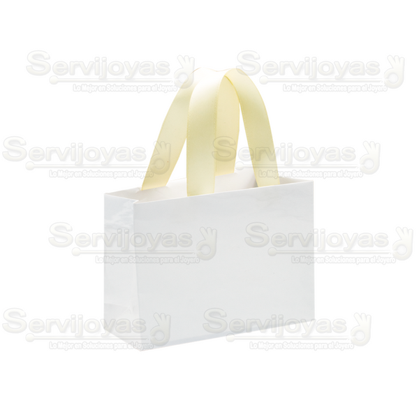 Bolsa De Papel Brillante Chica Con Listón Blanco Medidas: 12x5x9cm 2911.WH