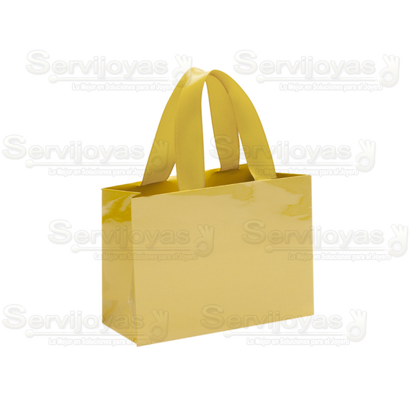 Bolsa De Papel Brillante Chica Con Listón Dorado Medidas: 12x5x9cm 2911.GD
