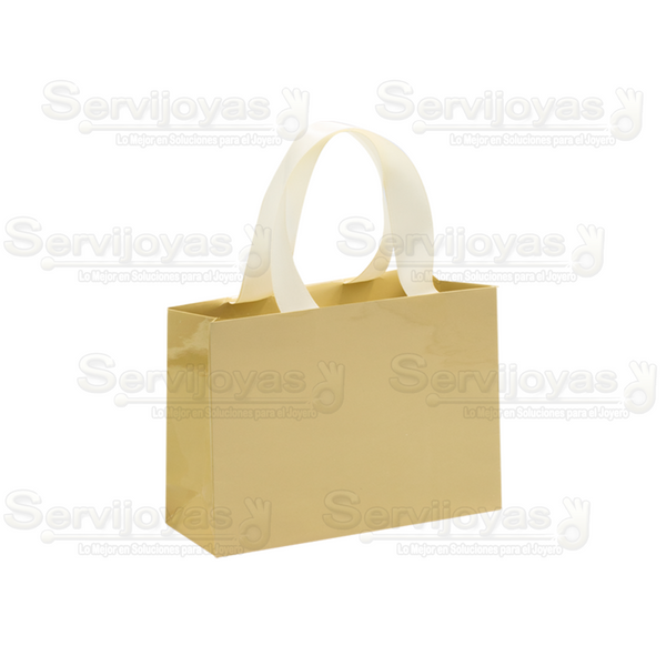 Bolsa De Papel Brillante Chica Con Listón Beige Medidas: 12x5x9cm 2911.BG