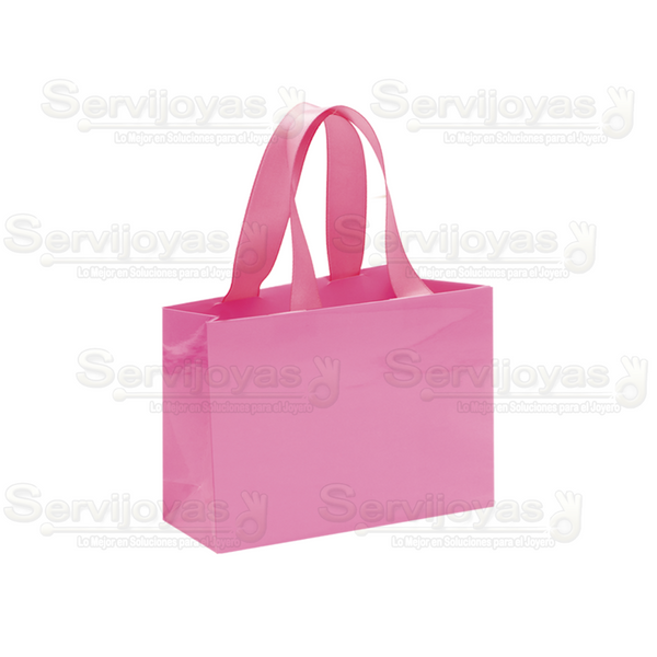 Bolsa De Papel Brillante Chica Con Listón Rosa Medidas: 12x5x9cm 2911.PK