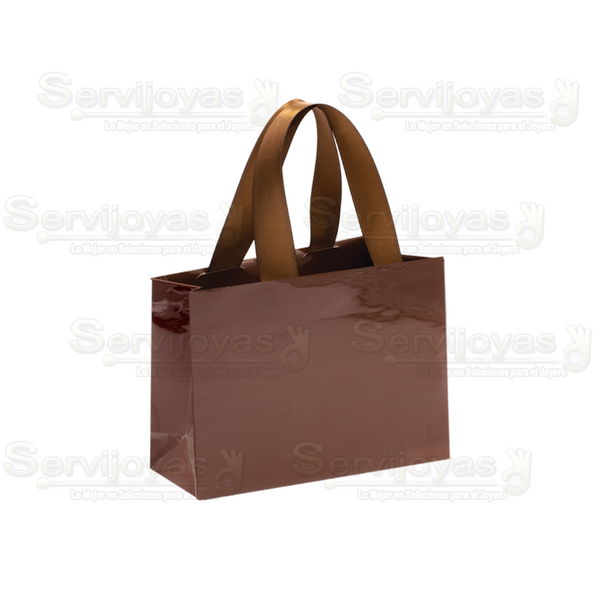 Bolsa De Papel Brillante Chica Con Listón Cafe Medidas: 12x5x9cm 2911.BR