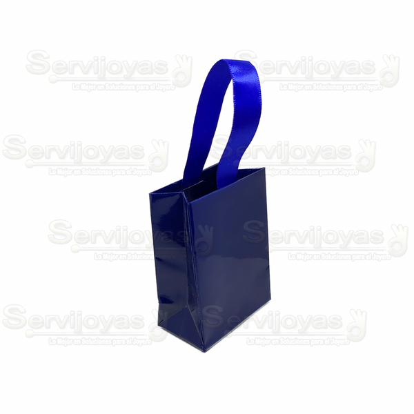 Bolsa De Papel Brillante Mini Con Listón Azul Medidas: 6x3.5x8cm 2910.BL
