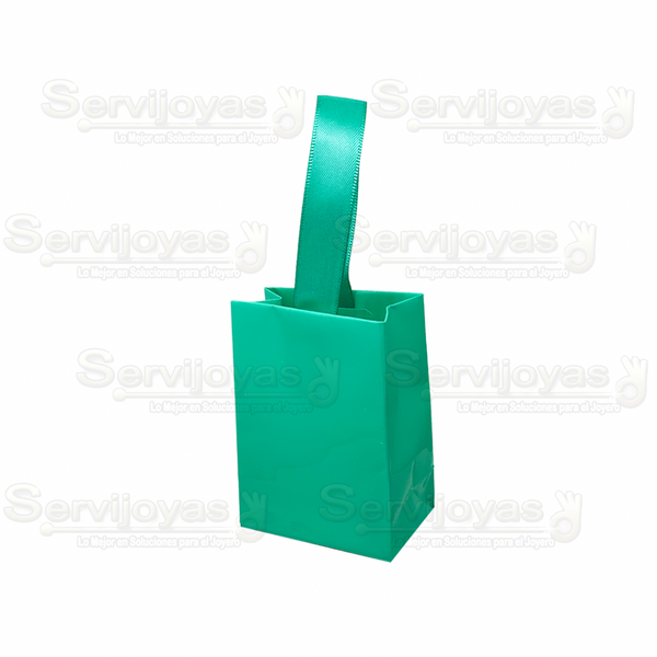 Bolsa De Papel Brillante Mini Con Listón Aqua Medidas: 6x3.5x8cm 2910.AQ
