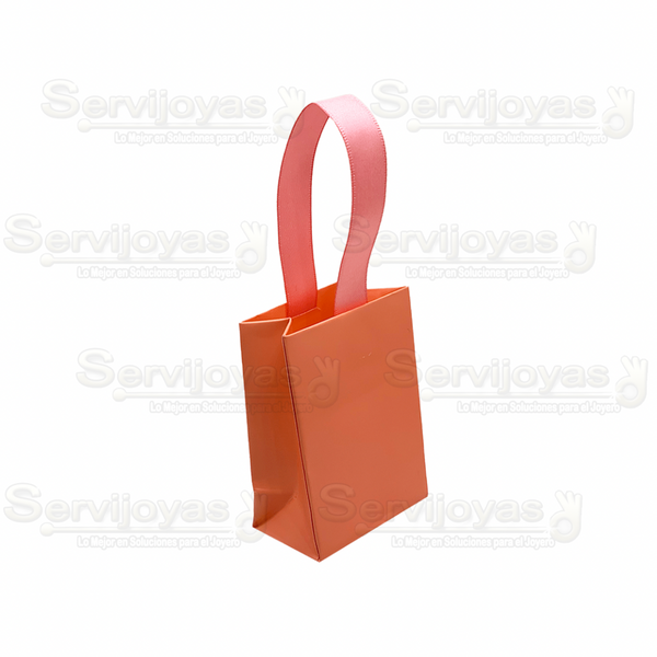 Bolsa De Papel Brillante Mini Con Listón Coral Medidas: 6x3.5x8cm 2910.CO