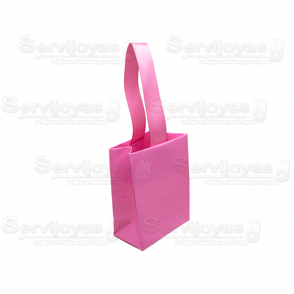 Bolsa De Papel Brillante Mini Con Listón Rosa Medidas: 6x3.5x8cm 2910.PK