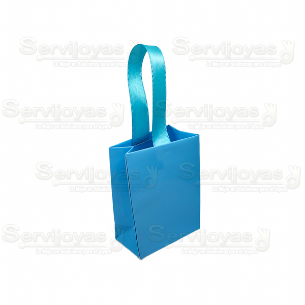 Bolsa De Papel Brillante Mini Con Listón Azul Claro Medidas: 6x3.5x8cm 2910.LB