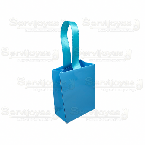 Bolsa De Papel Brillante Mini Con Listón Azul Claro (paq. 10pzas) 2910.LB