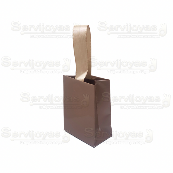 Bolsa De Papel Brillante Mini Con Listón Oro Rosa Medidas: 6x3.5x8cm 2910.RG