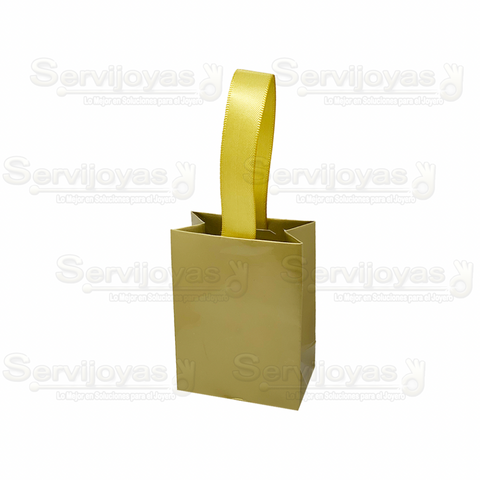 Bolsa De Papel Brillante Mini Con Listón Dorado (paq. 10pzas) 2910.GD