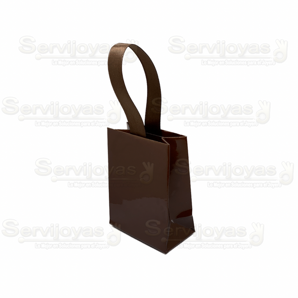 Bolsa De Papel Brillante Mini Con Listón Cafe Medidas: 6x3.5x8cm 2910.BR
