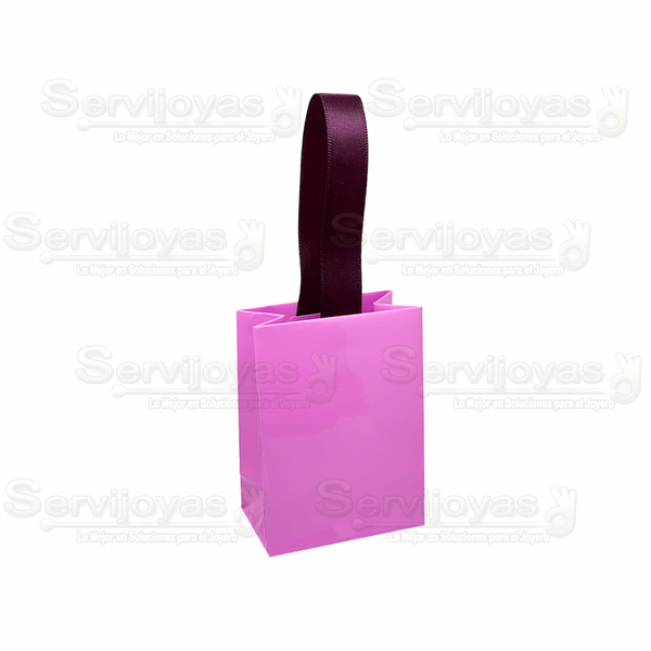 Bolsa De Papel Brillante Mini Con Listón Violeta Medidas: 6x3.5x8cm 2910.VT