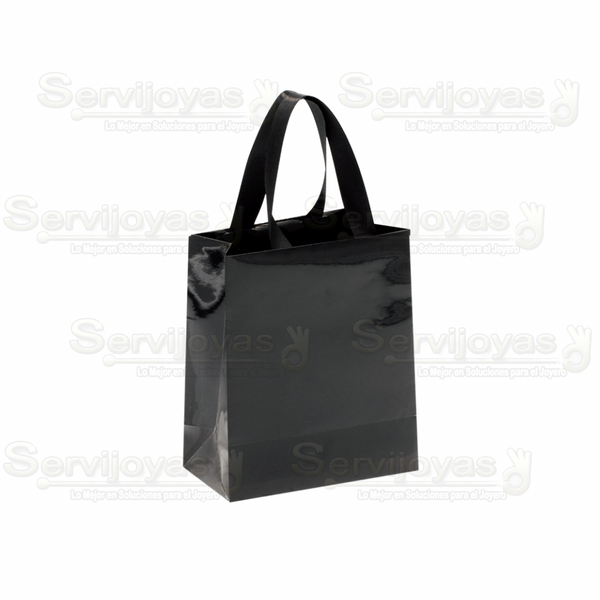 Bolsa De Papel Brillante Mediana Con Listón Negro Medidas: 11.5x6x14cm 2912.BK