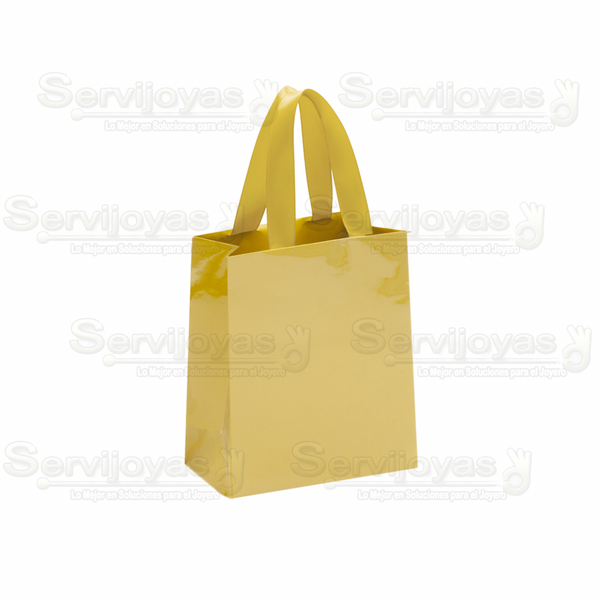 Bolsa De Papel Brillante Mediana Con Listón Dorado Medidas: 11.5x6x14cm 2912.GD