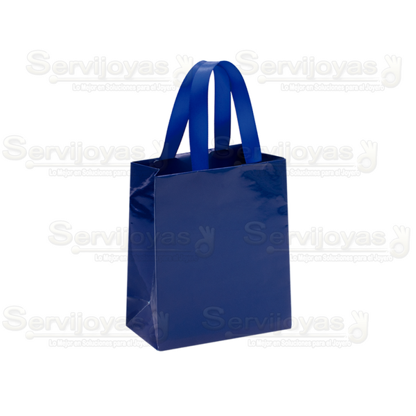 Bolsa De Papel Brillante Mediana Con Listón Azul (paq. 10pzas) Medidas: 11.5x6x14cm 2912.BL