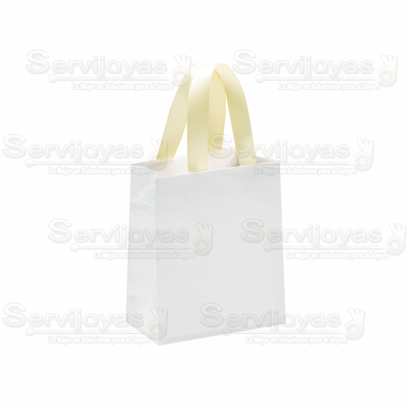 Bolsa De Papel Brillante Mediana Con Listón Blanco Medidas: 11.5x6x14cm 2912.WH