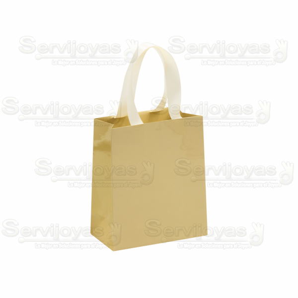 Bolsa De Papel Brillante Mediana Con Listón Beige Medidas: 11.5x6x14cm 2912.BG