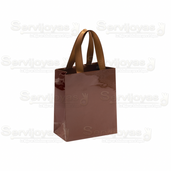 Bolsa De Papel Brillante Mediana Con Listón Cafe Medidas: 11.5x6x14cm 2912.BR
