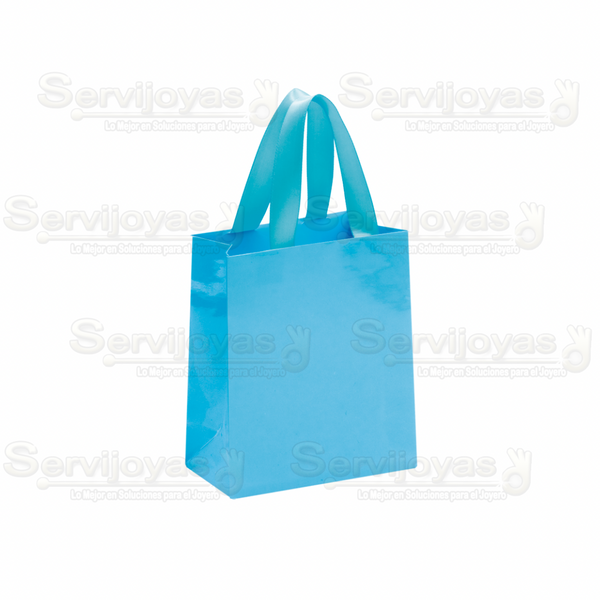 Bolsa De Papel Brillante Grande Con Listón Azul Claro Medidas: 18x9.5x22.5cm 2914.LB