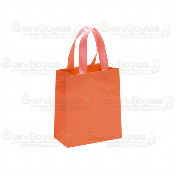 Bolsa De Papel Brillante Grande Con Listón Coral Medidas: 18x9.5x22.5cm 2914.CO