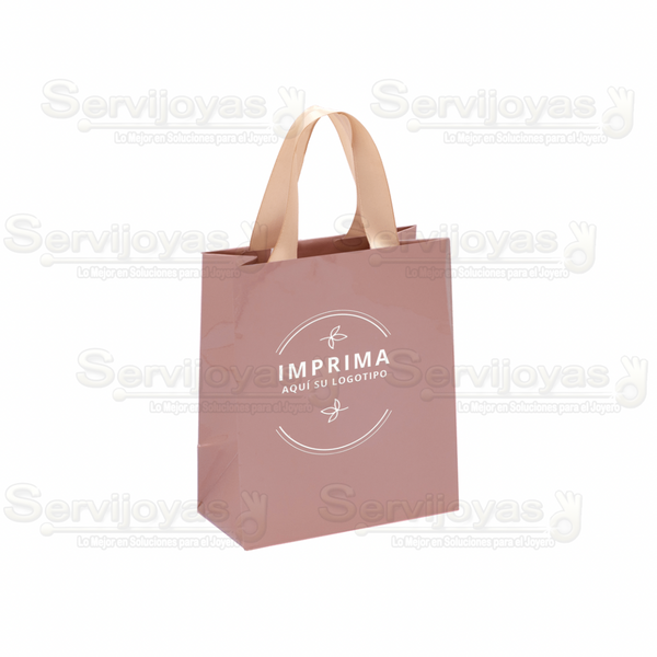 Bolsa De Papel Brillante Grande Con Listón Oro Rosa Medidas: 18x9.5x22.5cm 2914.RG