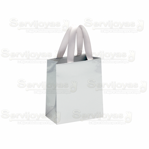 Bolsa De Papel Brillante Grande Con Listón Plata (paq. 10pzas) 2914.SL