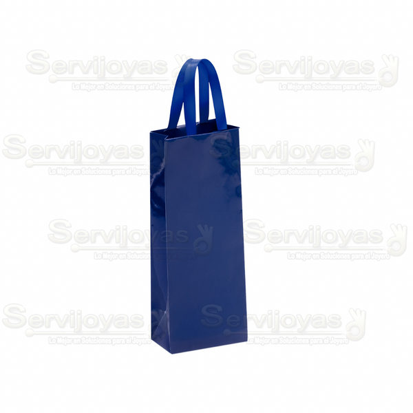 Bolsa De Papel Brillante Alargada Con Listón Azul Medidas: 9x5x23cm 2913.BL