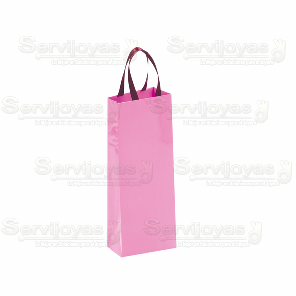 Bolsa De Papel Brillante Alargada Con Listón Coral Medidas: 9x5x23cm 2913.VT