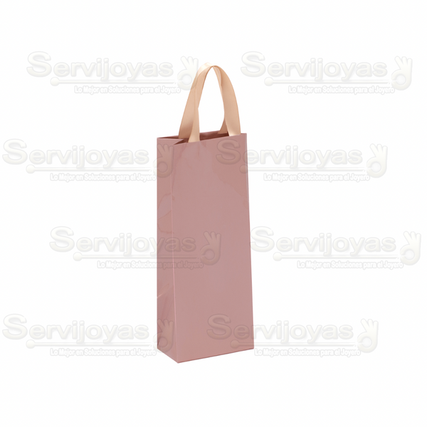 Bolsa De Papel Brillante Alargada Con Listón Oro Rosa Medidas: 9x5x23cm 2913.RG