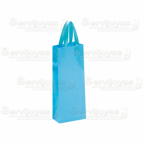 Bolsa De Papel Brillante Alargada Con Listón Azul Claro Medidas: 9x5x23cm 2913.LB