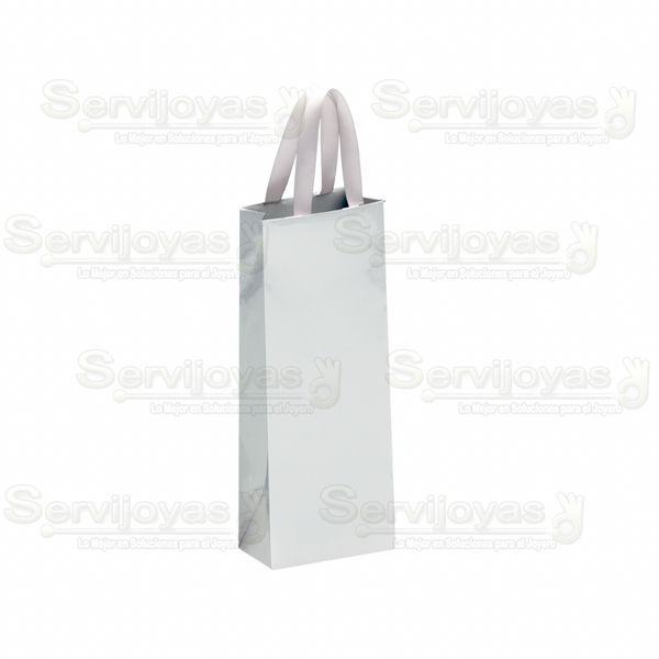 Bolsa De Papel Brillante Alargada Con Listón Plata Medidas: 9x5x23cm 2913.SL