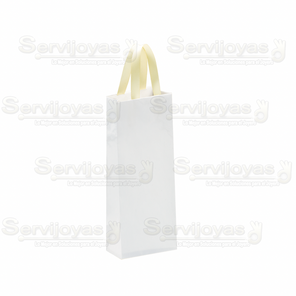 Bolsa De Papel Brillante Alargada Con Listón Blanco Medidas: 9x5x23cm 2913.WH