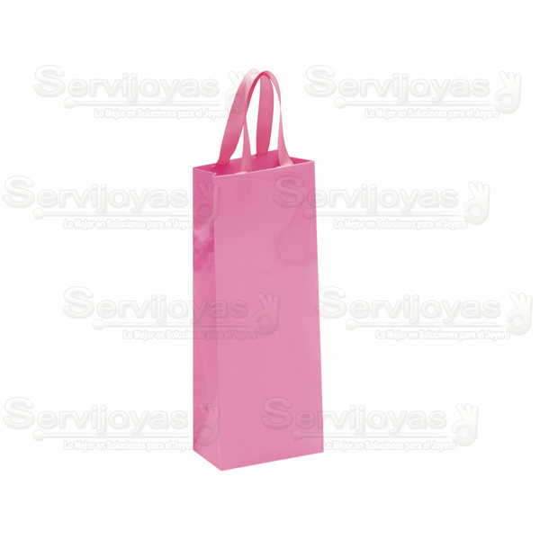 Bolsa De Papel Brillante Alargada Con Listón Rosa Medidas: 9x5x23cm 2913.PK