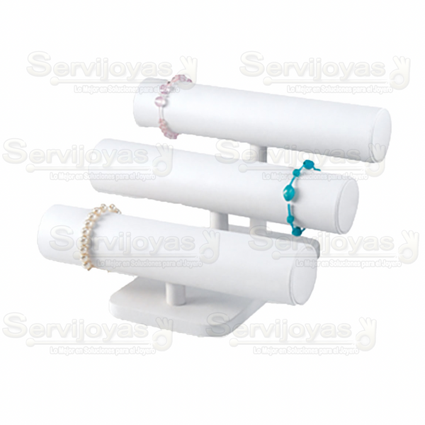 Exhibidor Imitación Piel Blanco Barra Triple para Pulseras Medidas: 25.4x22.2x15.8cm 5909.WH