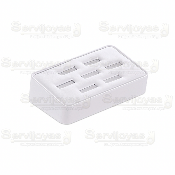 Exhibidor Imitación Piel Blanco Base para 7 Anillos Medidas: 12.7x7.7x3.7cm 5939.WH