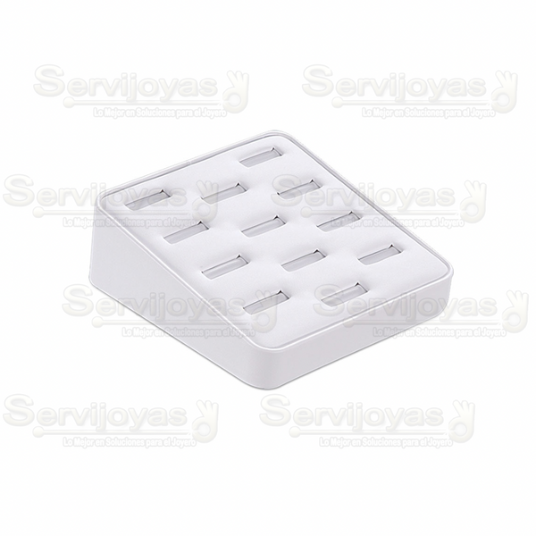 Exhibidor Imitación Piel Blanco Base para 12 Anillos Medidas: 12.5x15x5cm 5942.WH