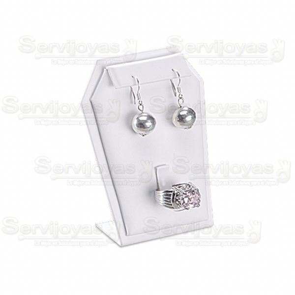 Exhibidor Imitación Piel Blanco Juego: Aretes y Anillo Medidas: 8.2x4x10cm 5955.WH