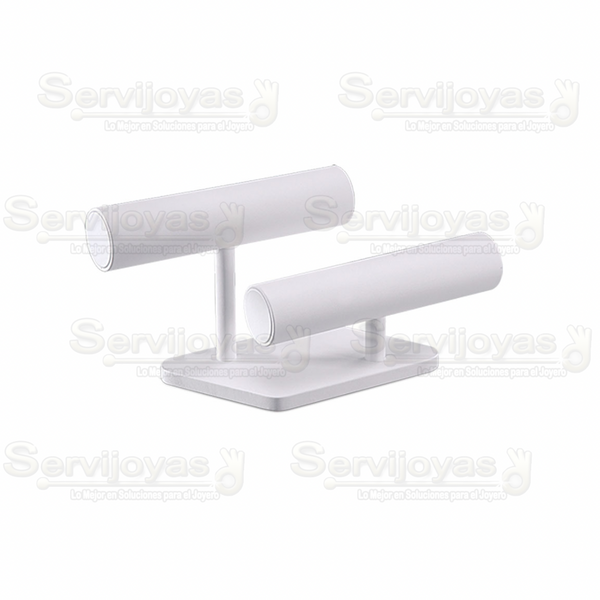 Exhibidor Imitación Piel Blanco Barra Doble para Pulseras Medidas: 33.6x11.8x16.2cm 5906.WH