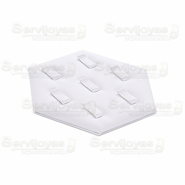 Exhibidor Imitación Piel Blanco Hexagonal para 7 Anillos Medidas: 12x10.4x1.5cm 5940.WH