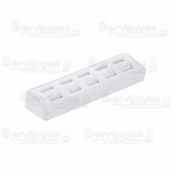 Exhibidor Imitación Piel Blanco Base para 10 Anillos Medidas: 22.5x6x3cm 5941.WH
