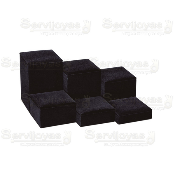 Exhibidor Velour Negro Juego 6 Módulos Medidas: 10x10x14.8cm 4821