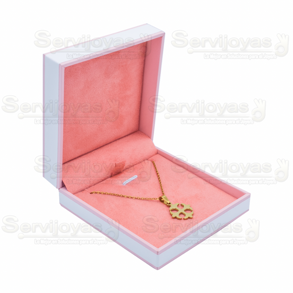 Estuche Versalles para Cadena/Dije Blanco/Salmón Medidas: 8.5x8.5x3.2cm 4023.SM