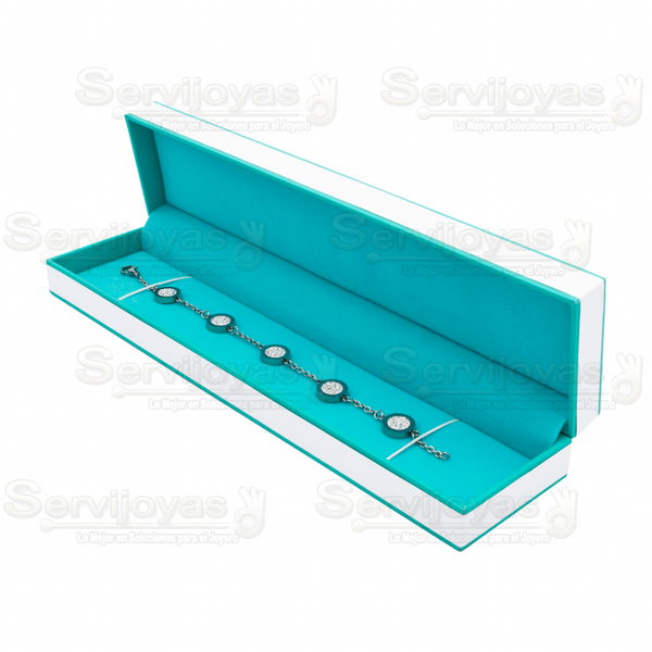 Estuche Versalles para Pulsera Blanco/Aqua Medidas: 24x6x3.5cm 4025.AQ